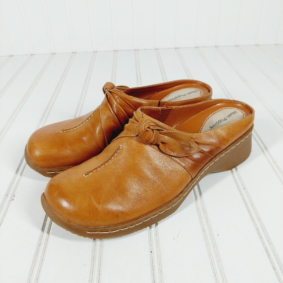 Hush Puppies Knuckle Camel Leather Mules C913 - Picture 2 of 13